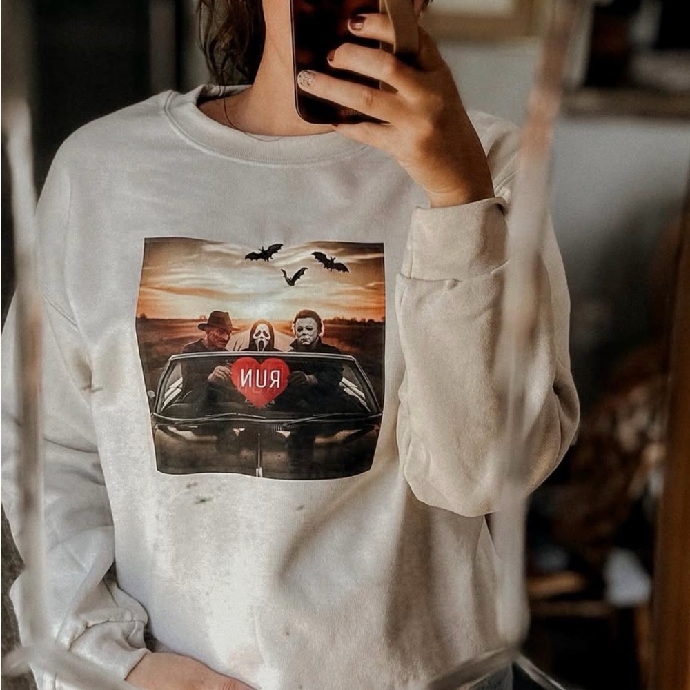 Graphic Print Cream Sweater
